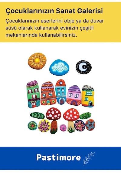 3 Yaş Üstü Çocuklar Için Zeka Geliştirici 6 Renk Akrilik Boyalı Fırçalı Taş Boyama Aktivite Seti