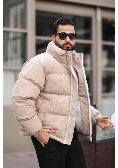 Erkek Dik Yaka Kışlık Flok Mont Çok Renkli