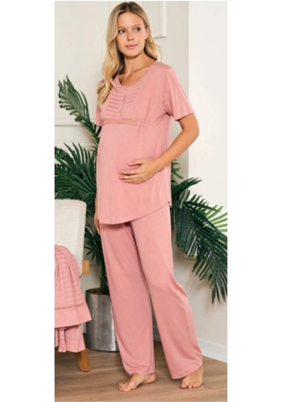 Feyza 5200 Sabahlıklı 3 Lü Hamile Lohusa Pijama Takımı Gülkurusu