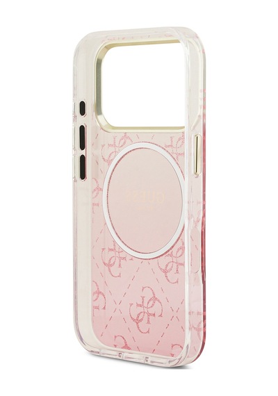 Apple Uyumlu iPhone 17 Pro  Kılıf Guess Lisanslı M-safe Şarj Özellikli 4g Desenli Simli Silikon Kapak Pembe Pembe