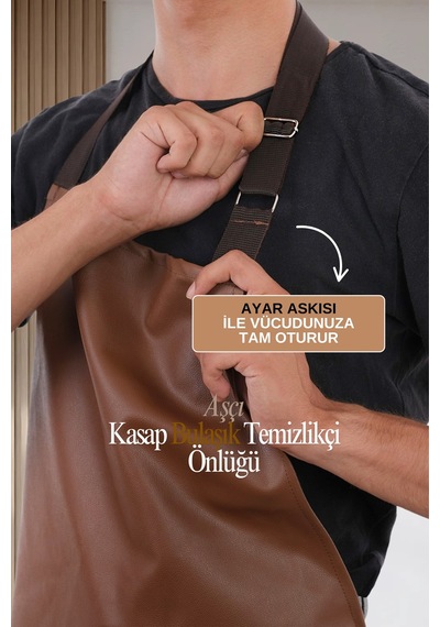 Suni Deri Su Geçirmez Bulaşıkçı Önlüğü Aşçı Önlüğü Kasap Önlüğü Temizlikçi Önlüğü Kahverengi