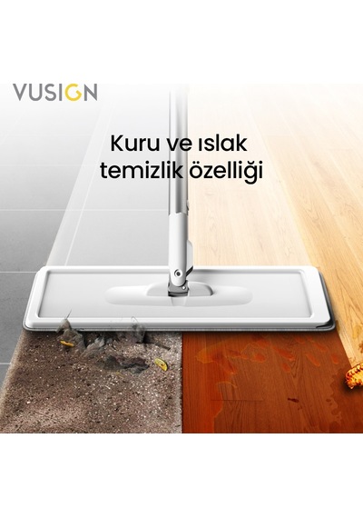 Vusıgn Düz Mop Paspas Seti Kovası Ve Mikrofiber Moplu Temizlik Seti 123 Cm