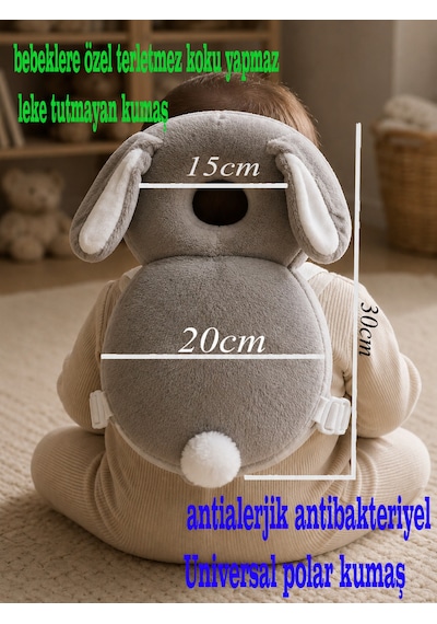 Teknor Bebek Kafa Koruma Yastığı Tavşan Model 20x30 Ebat Gri
