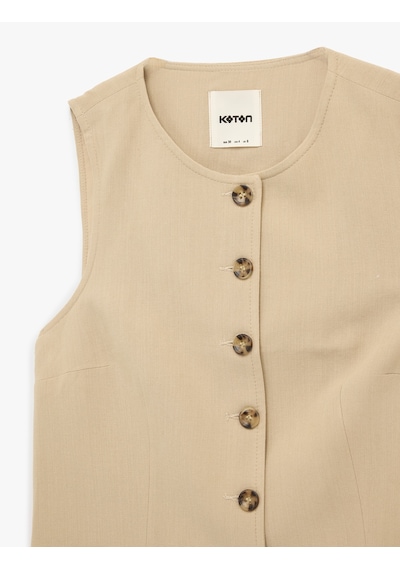 Koton Keten Görünümlü Bisiklet Yaka Düğmeli Slim Fit Blazer Yelek Vizon 6sak20026pw Vizon