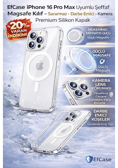 Apple iPhone 16 Pro Max Uyumlu Şeffaf Magsafe Kılıf Sararmaz, Darbe Emici, Premium Silikon Kapak