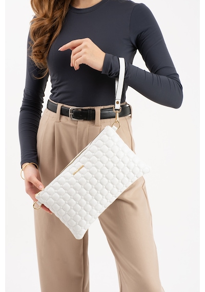 Sanmorris Kadın Suni Deri Beyaz Renkli Ayarlanabilir Çapraz Ve El Askılı Portföy, Clutch Çanta Beyaz