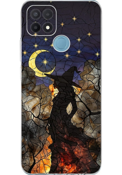 Printify Oppo A15s İle Uyumlu Vitray Cadı Saati Tasarımlı Şeffaf Silikon Kılıf Şeffaf