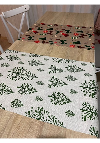 Yılbaşı Desen Runner Christmas Yeniyıl Runner 40 X 140 - 2 Adet Renkli