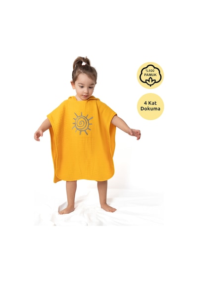 Zuppers 4 Katlı Nakışlı Müslin Panço - Hardal Standart