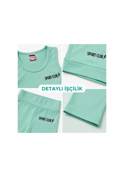 Rony Pony Kids Kız Çocuk Mint Yeşili Crop Üst Ve Uzun Şortlu Mayo Takımı - 2 Parça Yeşil