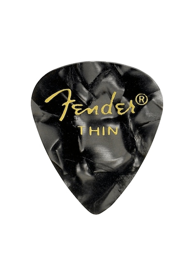 Fender 1980351743 Premium Celluloid 351 Shape Thin Gitar Penası Black Moto Siyah İnci Desen İnce Kalınlık Ve Parlak Akustik Ton 12'li