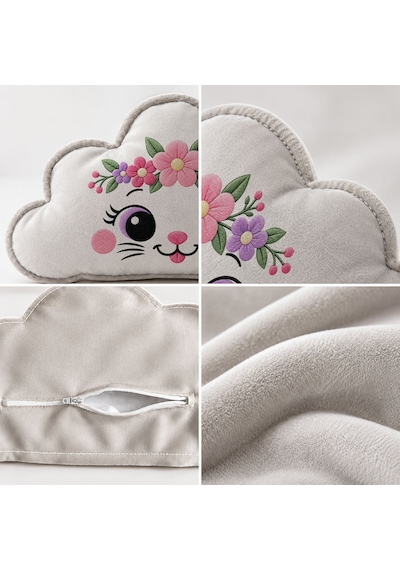 Bk Gift Sevimli Yüz Tasarımlı Gri Bulut Yastık-2 - Bebek Ve Çocuk Odası Dekoratif Yastık 34,5x22 Cm