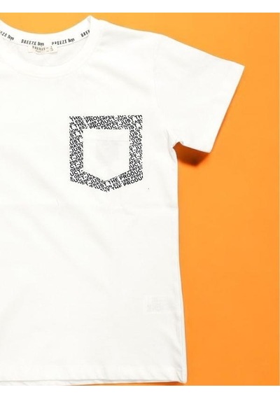 Breeze Erkek Çocuk Pamuklu Cep Detaylı Yarım Kol T-shirt-15705 Beyaz