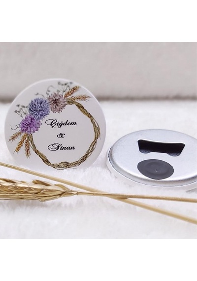 Buton Açacak Magnet Nişan Şekeri Hasır Çiçek Uv Baskılı(30 Adet)