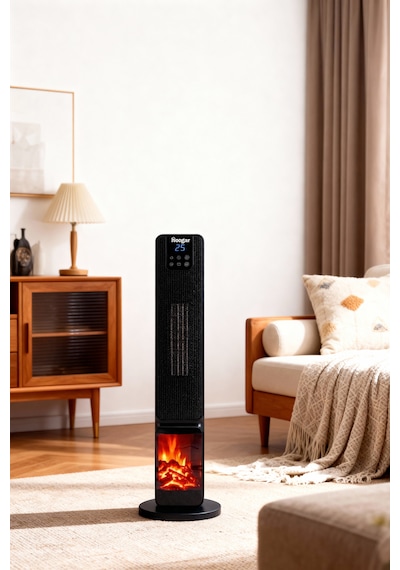 Hoogar German 2701 L Black Oled Şömineli Ekran Dijital Göstergeli Kule Tipi Seramik Hızlı Isıtıcı