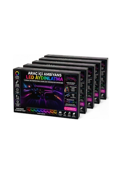 Araç İçi Ambiyans Led 64 Renk Rgb Animasyonlu Müziğe Duyarlı Oto Led Aydınlatma Seti