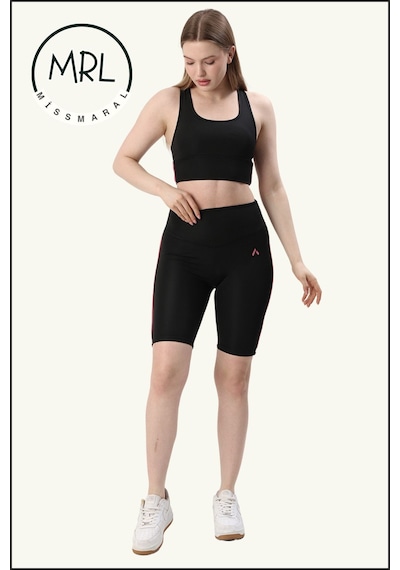 Missmaral Kadın Siyah Yüksek Bel Toparlayıcı Biker Şort Kısa Spor Tayt Likralı Dalgıç Biker Tights 1043 Siyah Gül