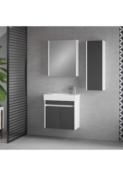Denko Natalia 60 Cm Mdf Antrasit Gri Banyo Dolabı Takımı + Boy Dolabı Antrasit