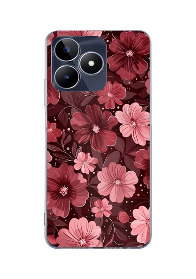 Realme C53 Uyumlu Pembe Ve Bordo Çiçek Desenli Baskılı Silikon Kılıf