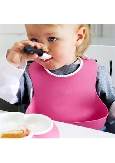 Sylar Çocuk Bebek Mama Önlüğü Dökülme Engelleyici Bükülebilir Pembe