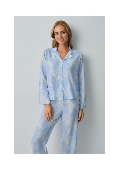 Suwen Freya Gömlek Yaka Şort Pijama Takımı Wsh10510120348 Mavi