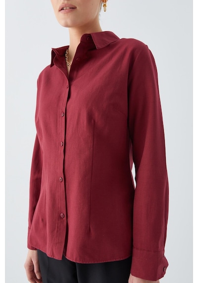 Mixray 4634 Kadın Pensli Fit Gömlek Bordo