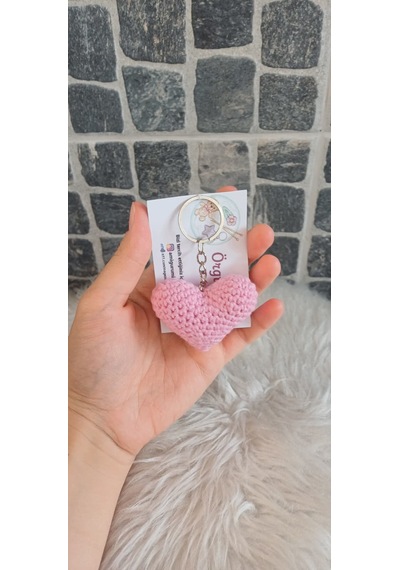 Pembe Kalp Anahtarlık - Örgü Anahtarlık- Çanta Anahtarlık