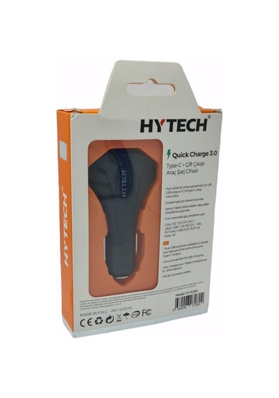 Hytech Hy-Xq55 Type-C + Çift Usb Çıkışlı Çakmak Şarj 7A Siyah