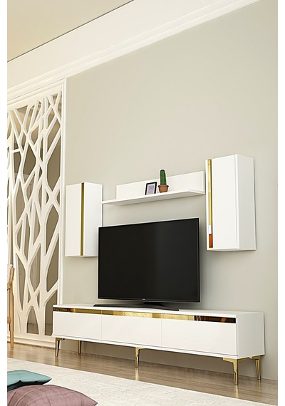 Tvr1898bg - Anka Tvr180 Tv Ünitesi Takım , Tv Sehpası Beyaz-gold 180cm