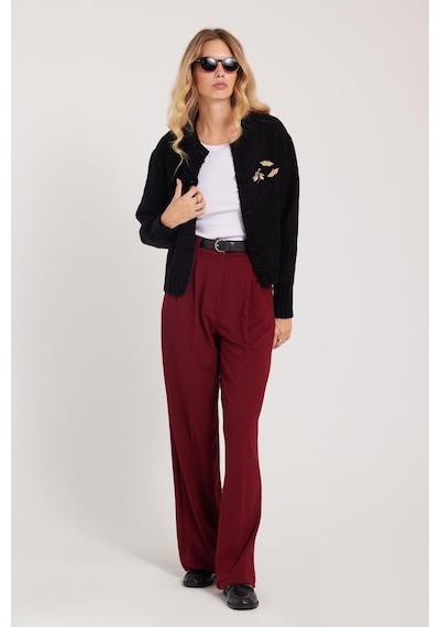 Tudors Kadın Regular Fit Klasik Kesim Yüksel Bel Geniş Paça Bordo Pantolon-39582 Bordo