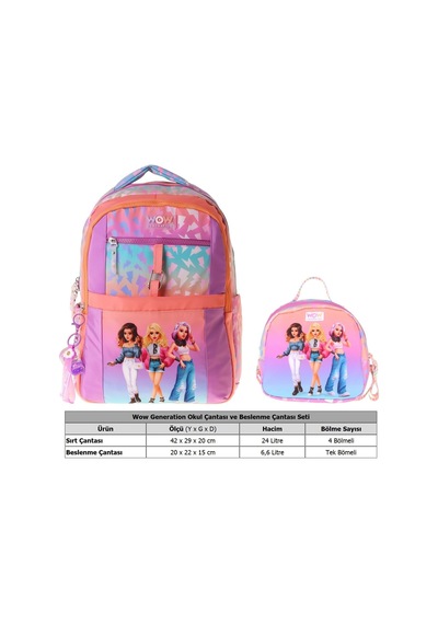 Wow Generation Shine İkili Okul Çanta Seti - Turuncu - Mor Shine Baskılı Kız Çocuk Setwg-w6090b Çok Renkli
