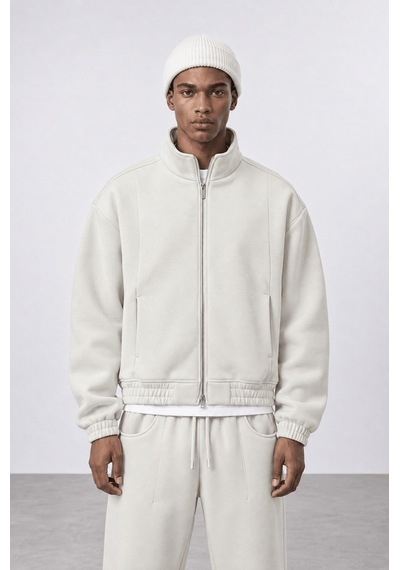 Respire Erkek Crop Fit Panda Oversize Zip Bej