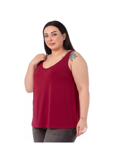 Disentis Modest Büyük Beden V Yaka Kloş Kesim Bordo Bluz