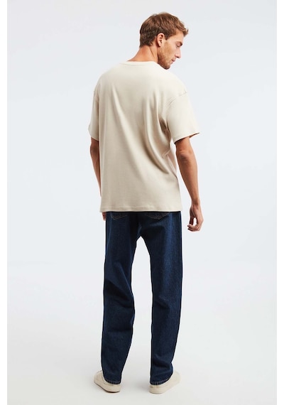 Grimelange Prısmatıc Erkek %100 Organik Pamuklu Özel Kalın Dokulu Nefes Alabilir Oversize Baskılı Bej T-shirt