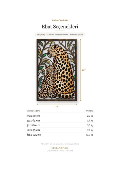 Leopar Anne Ve Yavrusu Metal Tablo 52x80 Cm Çok Renkli