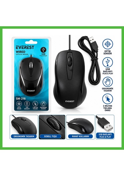 Vaveni Kablolu Usb Işıklı Optik Mouse 1200 Dpı Arz