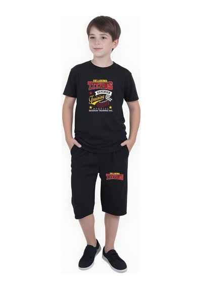 Fyk Kids Erkek Çocuk Yazlık Titans Baskılı Alt-üst Takım Siyah