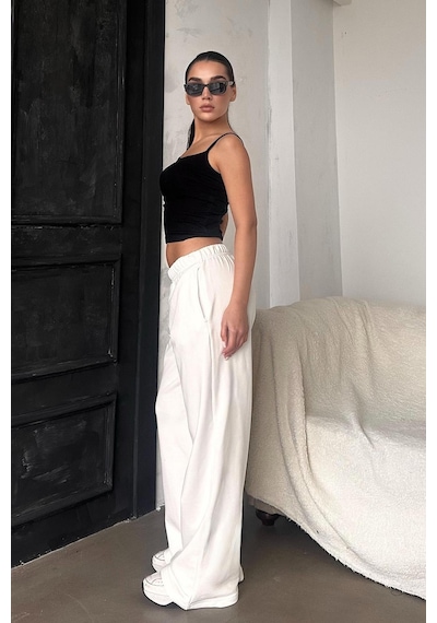 Madmext Beyaz Bol Paça Kadın Eşofman Altı Mg2279 Beyaz