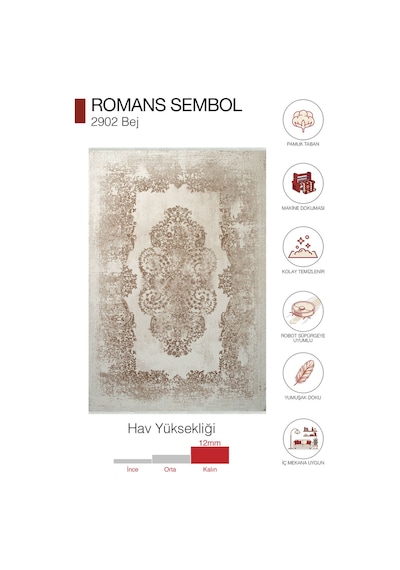 Sembol 2902 Bej Vizon Akrilik Klasik Desenli Salon Halısı