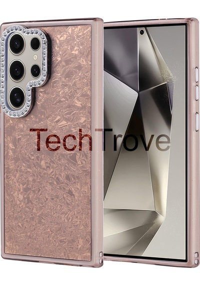 Samsung Uyumlu Galaxy S24 Ultra Kılıf Kamera Çevresi Parlak Taş Detaylı Eşsiz Kırık Cam Tasarımlı Kapak