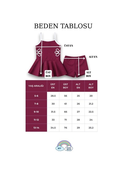 My Kids Wear Kız Çocuk Nakış Detaylı Garson Boy Mayo 5-14 Yaş 12593 Bordo