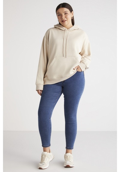 ETHIQUET TEREZABB Kadın Içi Polarlı Yumuşacık Comfort Fit Kapüşonlu Kanguru Cep Bej Büyük Beden Sweatshirt