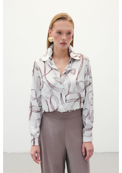 Sateen Desenli Klasik Gömlek - Kahve-136240 Kahve
