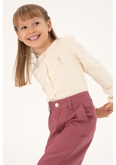 U.S. Polo Assn. Kız Çocuk Krem Bisiklet Yaka Triko Hırka 50294745-VR071