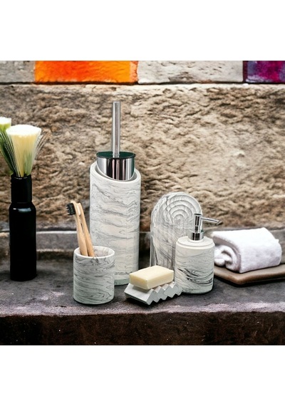 Marble Serisi Beton Banyo Seti Ve Tuvalet Fırçalığı,sıvı,katı Sabunluk,diş Fırçalık,tepsi,aksesuar Gri