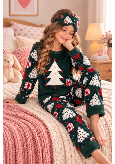 Free Beka Kız Çocuk Yılbaşı Desenli Yumuşak Kalın Kışlık Aplike Nakışlı Polar Pijama Takımı Ve Göz Bandı Sıcak Tutan Yeşil Free Beka Kız Çocuk Yılbaşı Desenli Yumuşak Kalın Kışlık Aplike Nakışlı Polar Pijama Takımı Ve Göz Bandı Sıcak Tutan Yeşil