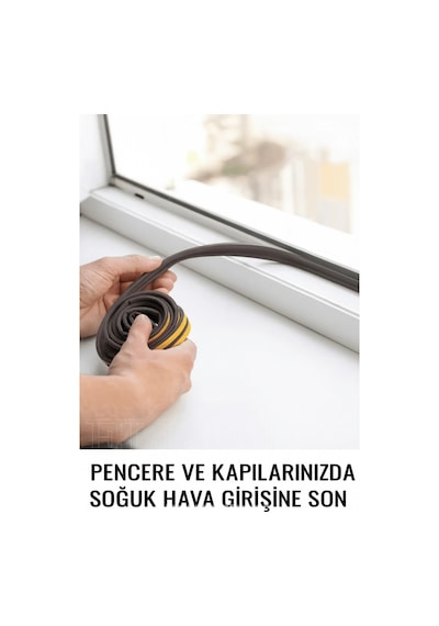 Siyah Kapı Ve Pencere Soğuk İzolasyon Bandı Fitili Kendinden Yapışkanlı Kauçuk Yalıtım Bant 3 Metre