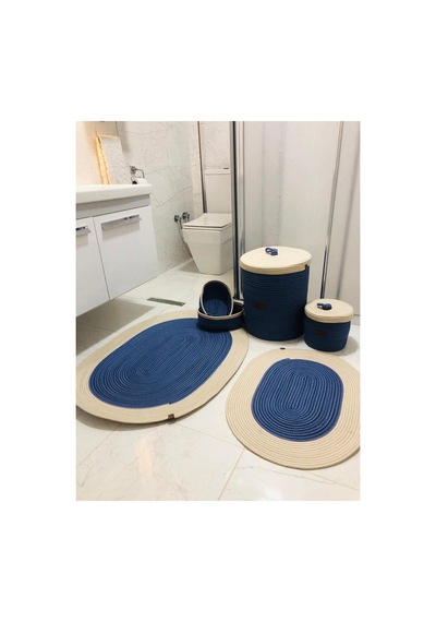 Jüt,hasır,6 Lı,banyo Paspas Takımı,bohem Tarzı Banyo Takımı,iskandinav Paspas/sepet İndigo Krem İndigo Krem
