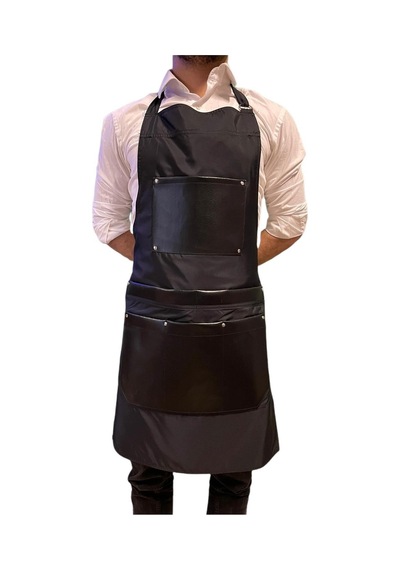 Askılı Micropolyester Deri Cepli Önlük Cafe Chef Restoran Kuaför Önlük Modeli Siyah