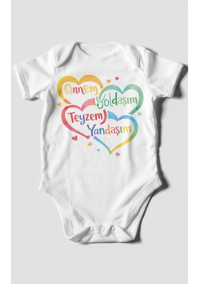 Morivokids Annem Yoldaşım Teyzem Yandaşım Kısa Kollu Bebek Body Beyaz